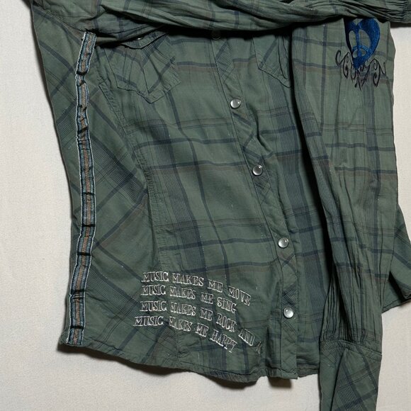 3J Workshop Johnny Was Embroidered Plaid Snap Shirt Green M Y2K Rock N Roll - Picture 6 of 12